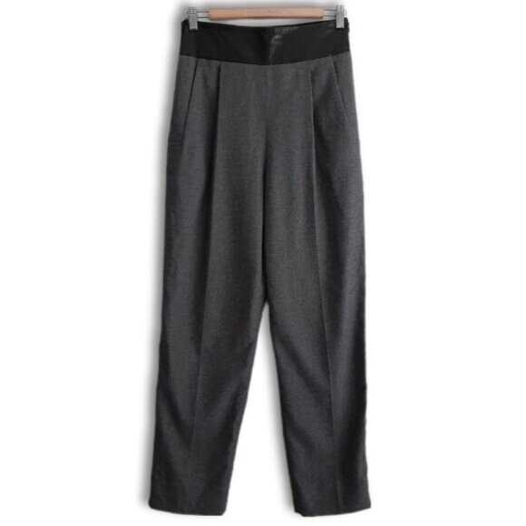 Diane von Furstenberg DVF / Ellis Leather Trim Waist High Rise Gray Trousers 4 - Picture 2 of 16